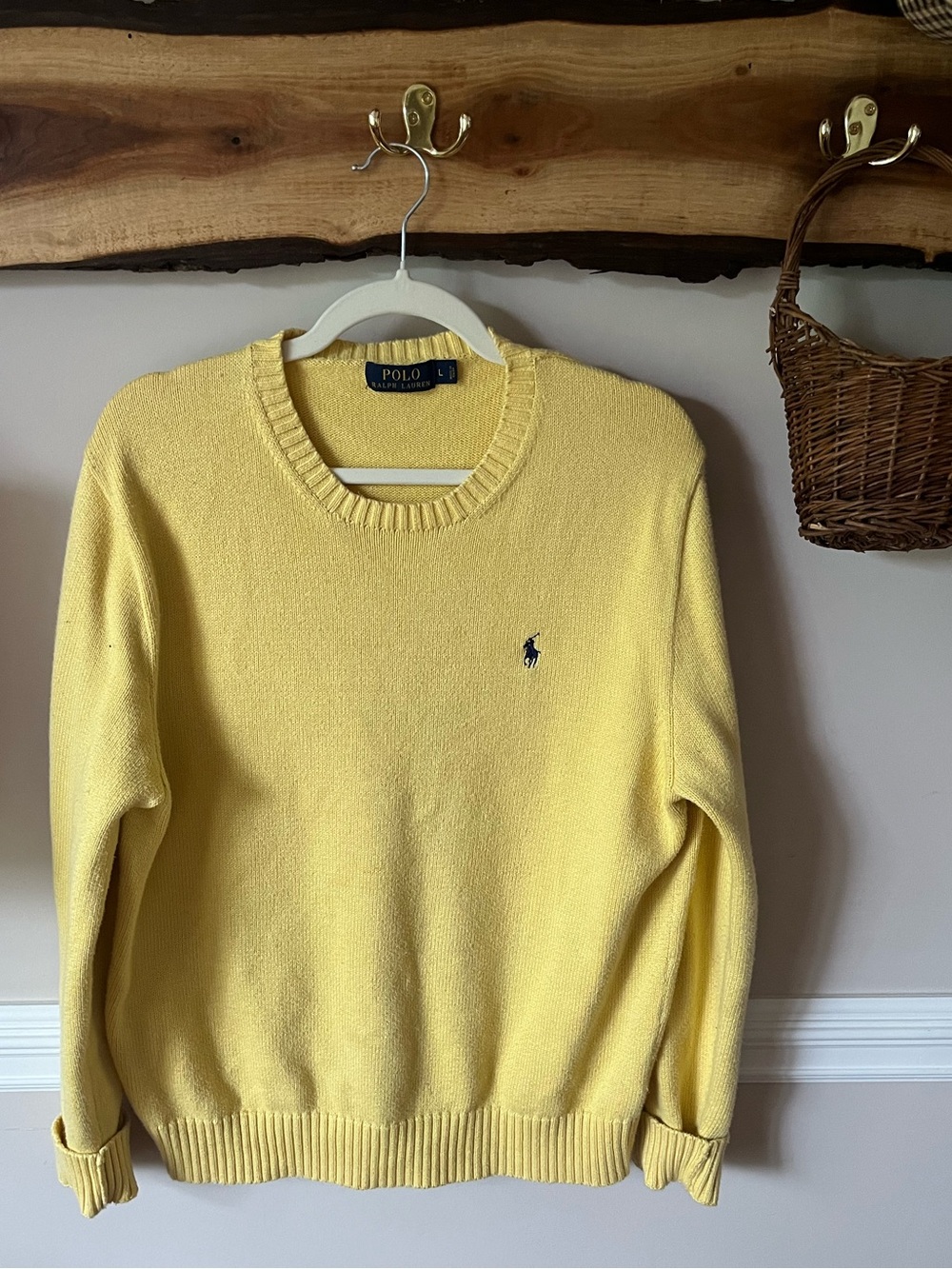 Vtg Ralph Lauren Butter Yellow Long Sleeve Cotton Crewneck Sweater L